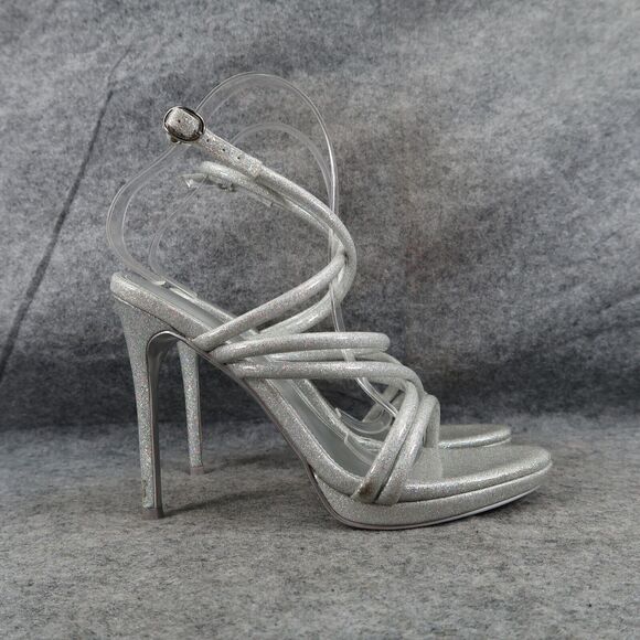 Nine West Shoes Womens 8 Heeled Sandal Ankle Strap Pumps Platform Silver Glitter - Picture 2 of 15